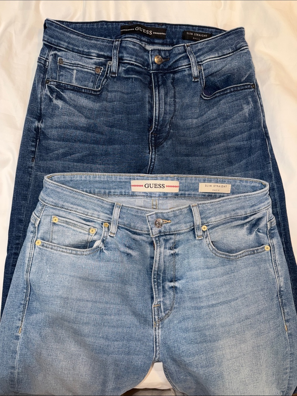 GUESS Two-Pack Slim Straight Jeans in Light Blue & Dark Blue size 31